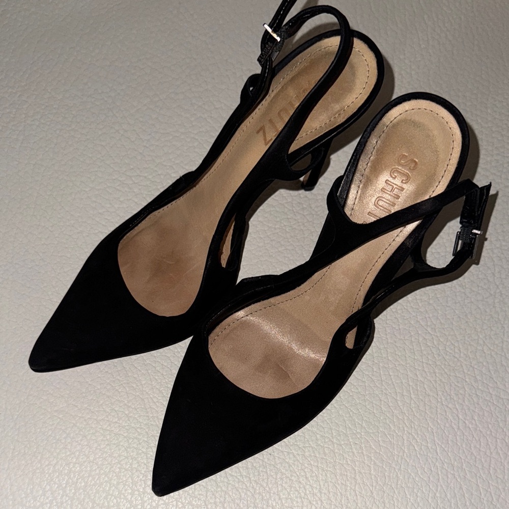 SCHUTZ Black Pointed Slingback Heels